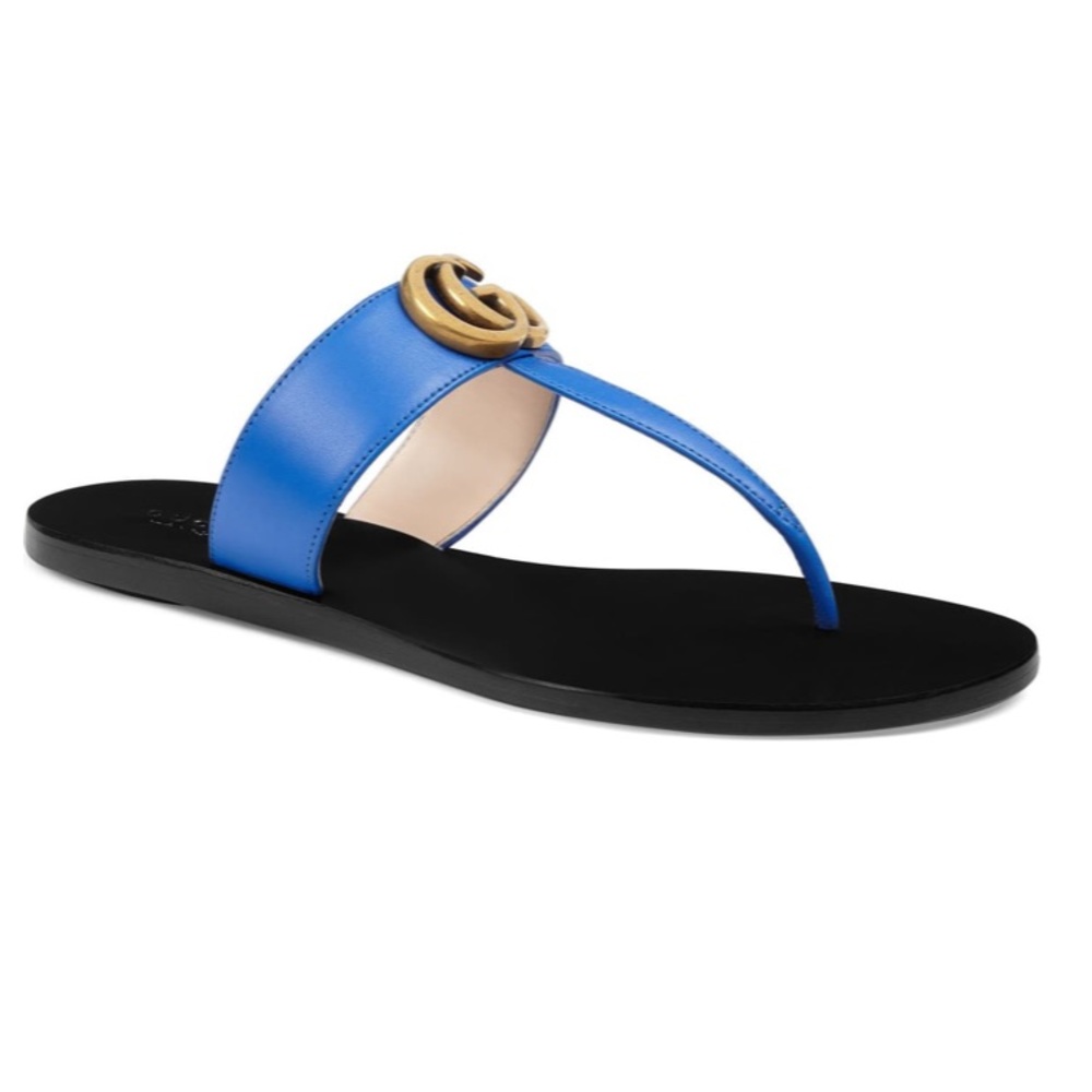 GUCCI Marmont T-Strap Sandal Blue Summer 5.5 - Picture 3 of 7